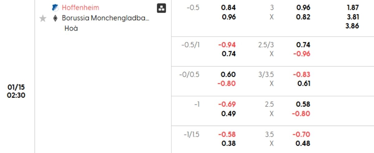 Tỷ lệ kèo Hoffenheim vs Monchengladbach